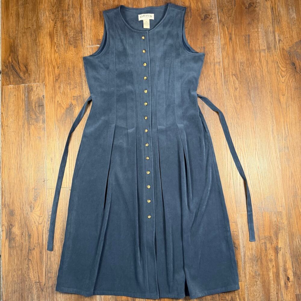 Orvis Size 8P Blue vintage faux suede sleeveless midi jumper dress